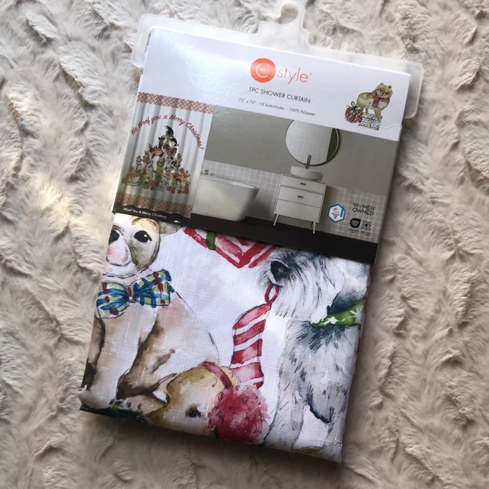 Holiday Mixed Dog Print Shower Curtain - WE WOOF You A MERRY CHRISTMAS